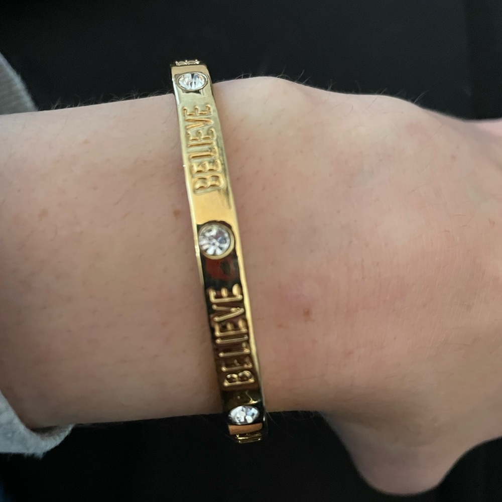 Avon Inspirational “Believe” Expansion Gold-tone Cuff Bracelet w/ Rhinestones
